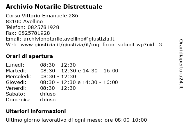 Orari di apertura Archivio Notarile Distrettuale Corso